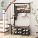 Coat Rack 4-In-1 Hall Tree with 11 Hanging Hooks Shoe Bench