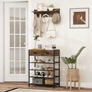 Coat Rack Shoe Stand Set 5-Tier Shoe Rack with Wall-Mounted Coat Hanger-Brown