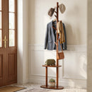 Coat Rack with 8 Hooks and 2 Shelves - Walnut Rubber Wood