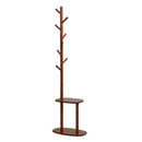 Coat Rack with 8 Hooks and 2 Shelves - Walnut Rubber Wood
