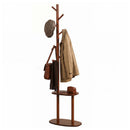 Coat Rack with 8 Hooks and 2 Shelves - Walnut Rubber Wood