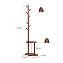 Coat Rack with 8 Hooks and 2 Shelves - Walnut Rubber Wood