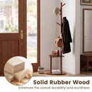 Coat Rack with 8 Hooks and 2 Shelves - Walnut Rubber Wood