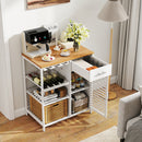 Coffee Bar Cabinet with Wine Rack and Bamboo Top