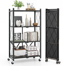 4-Tier Foldable Storage Shelf Collapsible Storage Rack with Lockable Wheels-Black