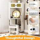 Compact Dressing Corner Vanity Desk with Mirror and Lights-White