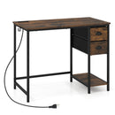 Computer Desk with Charging Station and 2 Fabric Drawers for Small Spaces