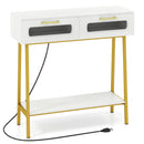Console Table with LED Lights and Open Shelf - White & Gold
