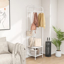 Corner Coat Rack with Top Hanger and 2 Mesh Shelves for Entryway Hallway Living Room Bedroom