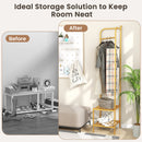 Corner Coat Rack with Top Hanger and 2 Mesh Shelves for Entryway Hallway Living Room Bedroom