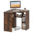 Corner Computer Desk Triangle Home Office Desk with Adjustable Shelf and Arc-Shaped Profile