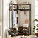 Corner Garment Rack with Open Shelves and 7 Hooks Shoe Bench