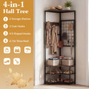 Corner Hall Tree Freestanding Coat Rack with Storage Shelves Removable Hooks