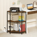 Corner Printer Stand 3-Tier Corner Shelf with Charging Station and Metal Frame-Rustic Brown