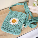 Crochet Daisy Crossbody Bag | Handmade Cotton Shoulder Sling Handbag | 6.5" x 8"