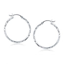 14k White Gold Diamond Cut Hoop Earrings