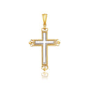 14k Two-Tone Gold Cross Pendant with an Ornate Budded Style