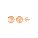 14K Rose Gold Ball Earrings with Linear Texture