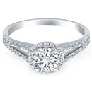 14k White Gold Diamond Halo Split Shank Engagement Ring
