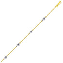 14k Two Tone Gold Anklet with Diamond Cut Heart Style Stations