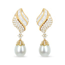 18k Yellow Gold 7.0 Cttw Baguette and Round Diamond South Sea Pearl Drop Dangle Clip-On Earrings (F-G Color, VS1-VS2 Clarity)