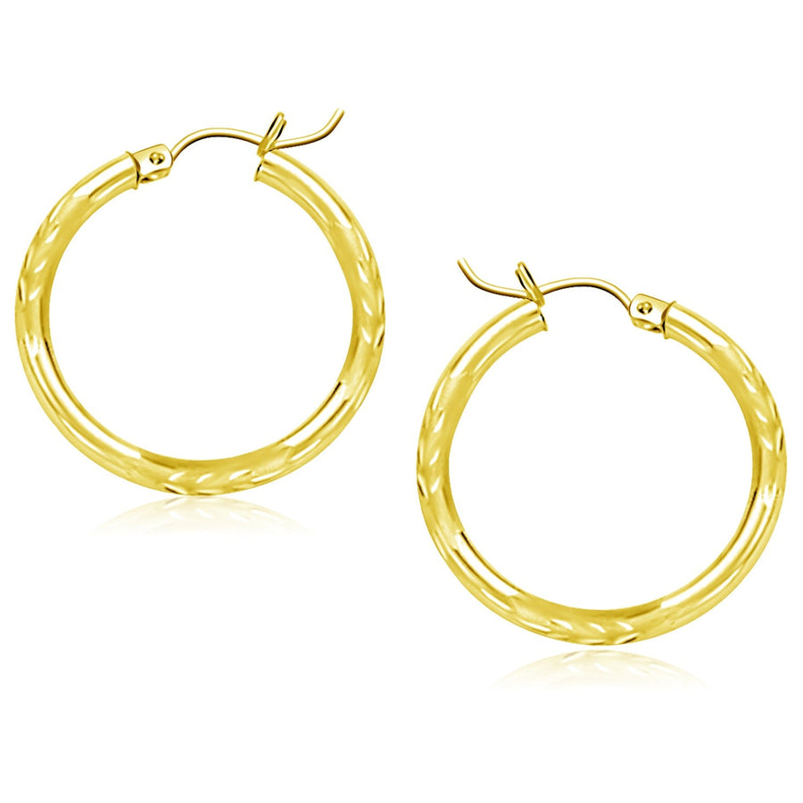 14k Yellow Gold Diamond Cut Hoop Earrings (25mm)
