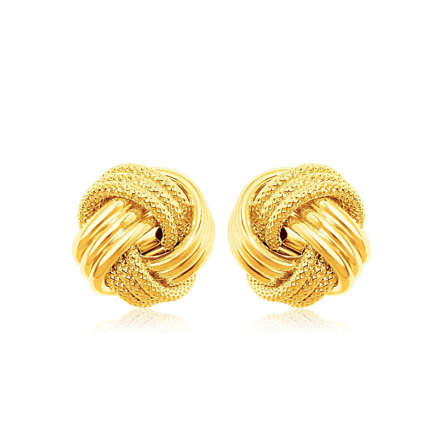 14k Yellow Gold Love Knot with Ridge Texture Earrings