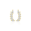 14k Yellow Gold Leaf Motif Climber Post Earrings with Marquise Cubic Zirconias