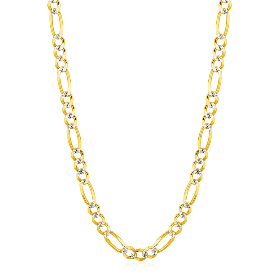 6.0mm 14K Yellow Gold Solid Pave Figaro Chain