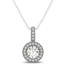 Milgrain Edge Diamond Halo Pendant in 14k White Gold (5/8 cttw)
