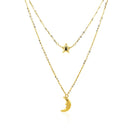 14k Yellow Gold Double-Strand Chain Necklace with Puff Moon and Star