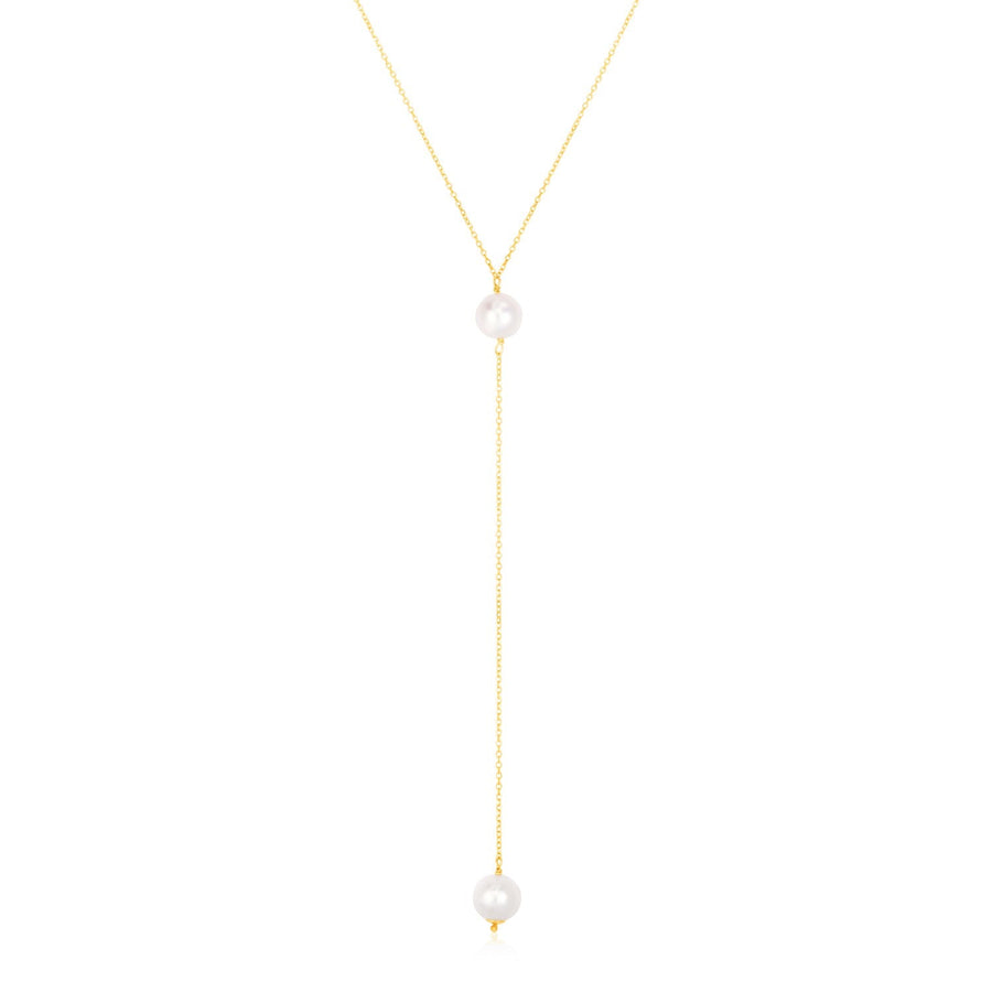 14k Yellow Gold Lariat Necklace with Pearls