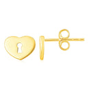 14k Yellow Gold Heart Padlock Stud Earrings