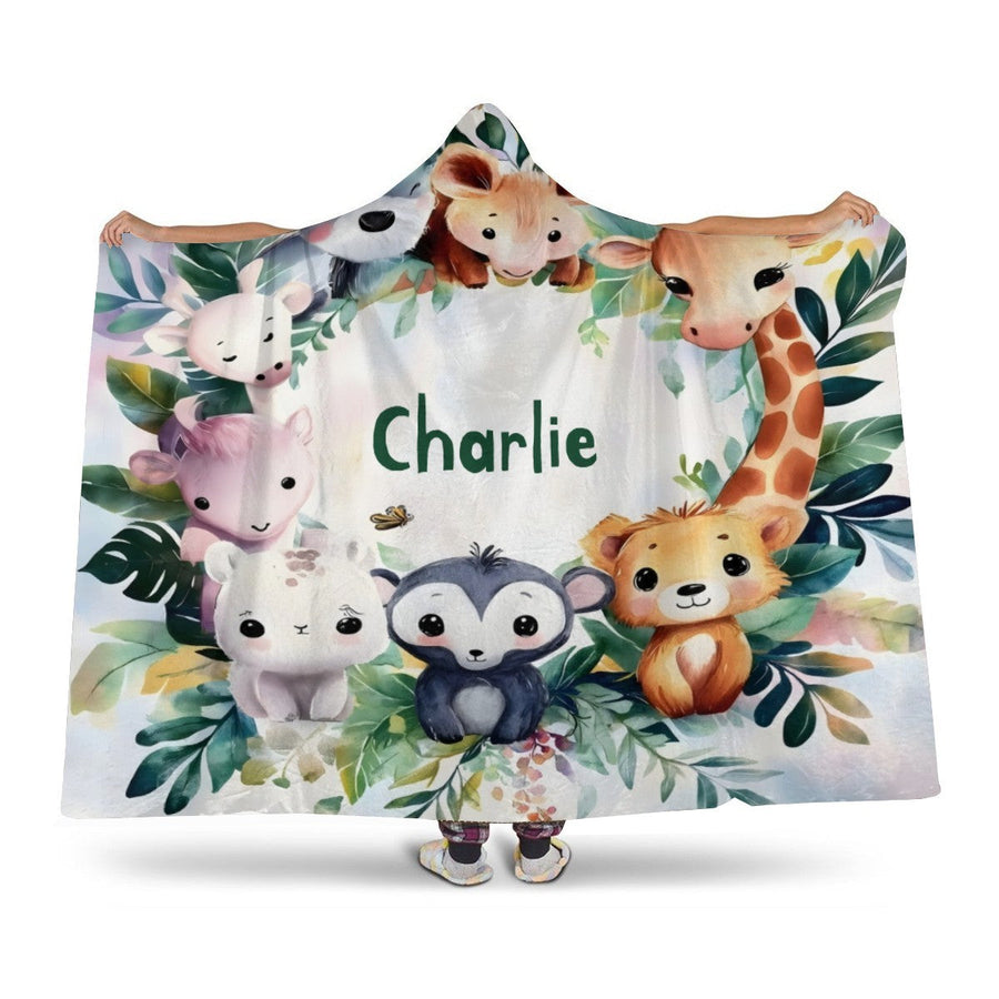 Personalized Safari Animal Hooded Blanket | Custom Name Gift