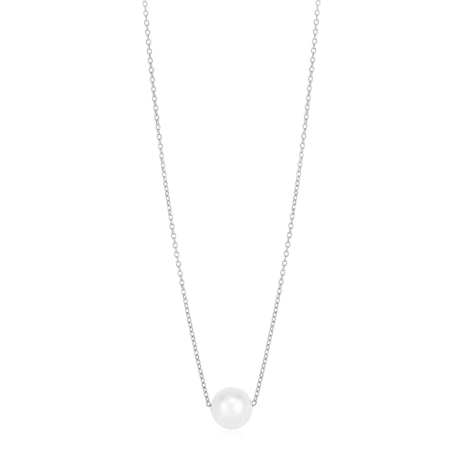 14k White Gold Pearl Solitaire Necklace