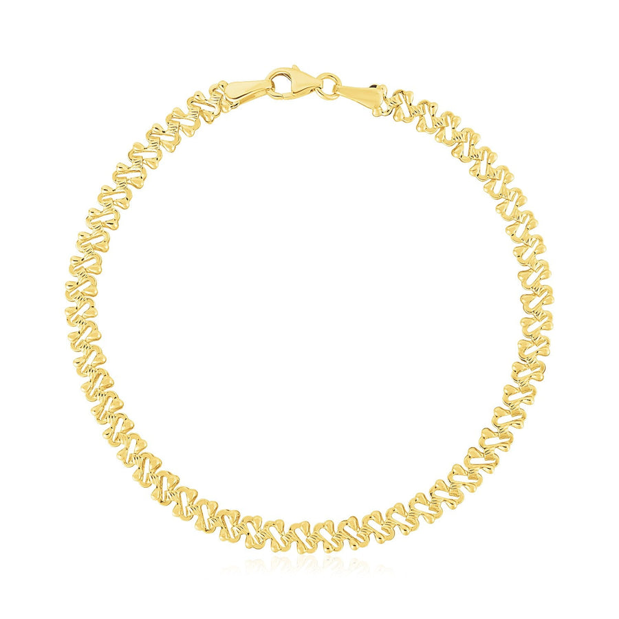 14k Yellow Gold High Polish Textured Fancy Chain Bracelet (4mm)