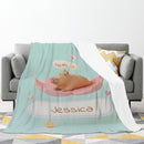 Personalized Kawaii Capybara Blanket | Custom Name | Mint Green Cute Lily Pad Fleece Throw Gift