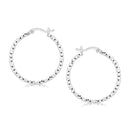 Sterling Silver Faceted Motif Hoop Earrings with Rhodium Plating
