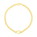 14k Yellow Gold 7 inch Curb Chain Bracelet with Heart