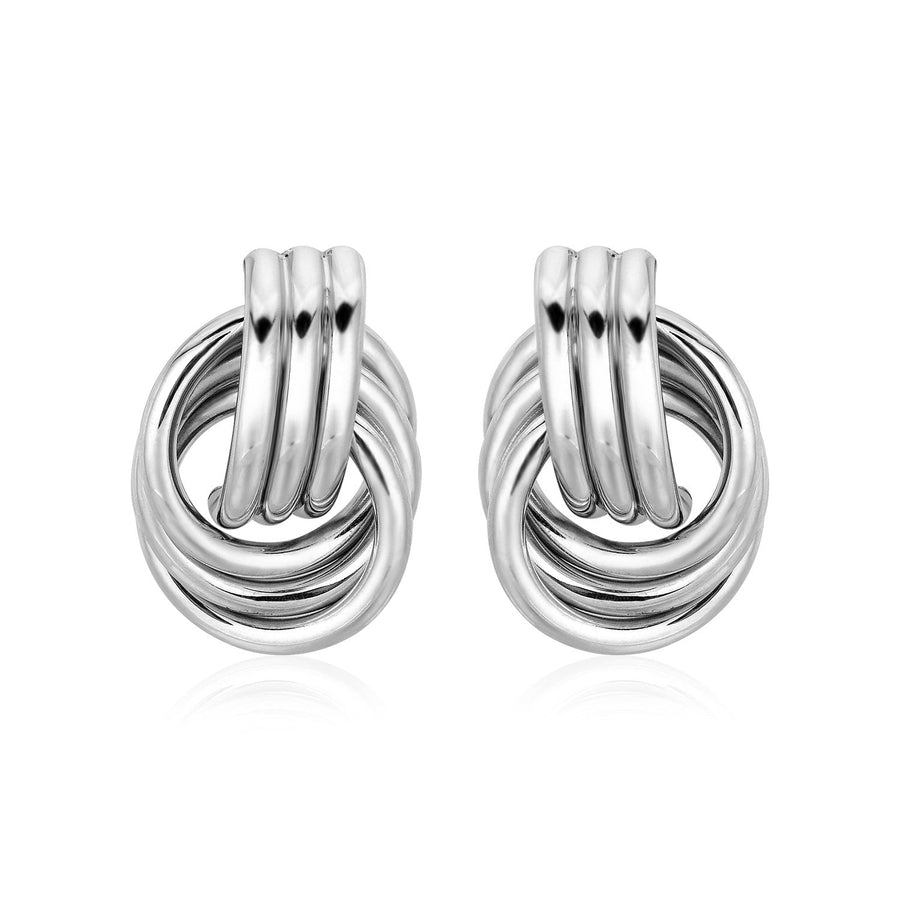 Polished Love Knot Earrings with Interlocking Rings in Sterling Silver