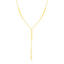 14K Yellow Gold Lariat Necklace with Paperclip Chain Stations