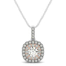 14k White And Rose Gold Cushion Shape Halo Diamond Pendant (1/2 cttw)