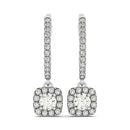 Cushion Shape Halo Style Diamond Drop Earrings in 14k White Gold (1/2 cttw)