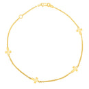 14k Yellow Gold Polished Station Cross Anklet (1.00 mm)