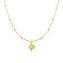 14k Yellow Gold Necklace with Eight Pointed Star and Beads