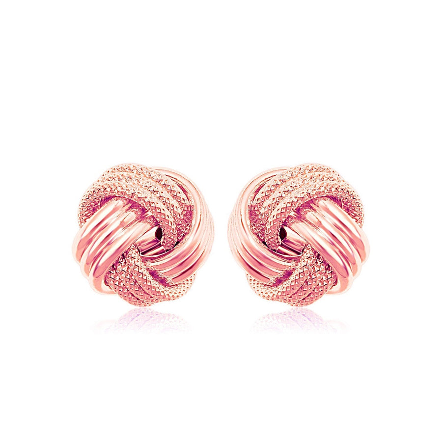 14k Rose Gold Love Knot with Ridge Texture Earrings