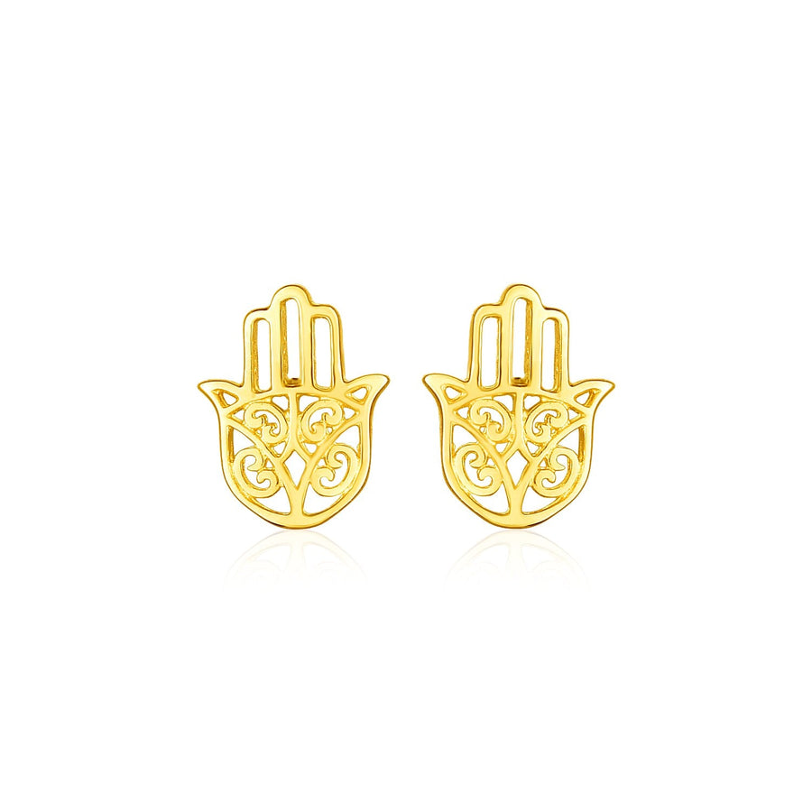 14k Yellow Gold Polished Hand of Hamsa Post Earrings