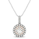 Round Shape Halo Diamond Pendant in 14k White and Rose Gold (1/2 cttw)