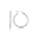 Sterling Silver Faceted Style Hoop Earrings with Rhodium Finishing
