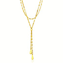 14k Yellow Gold Double Strand Chain with Puffed Heart Lariat Necklace